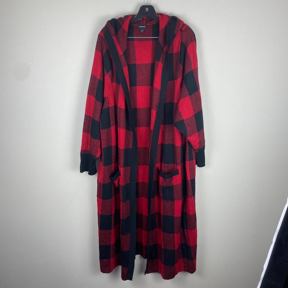 Torrid NWOT Hooded Cardigan Plaid Red Size 2X Buffalo Plaid Longline Pockets - Picture 4 of 8